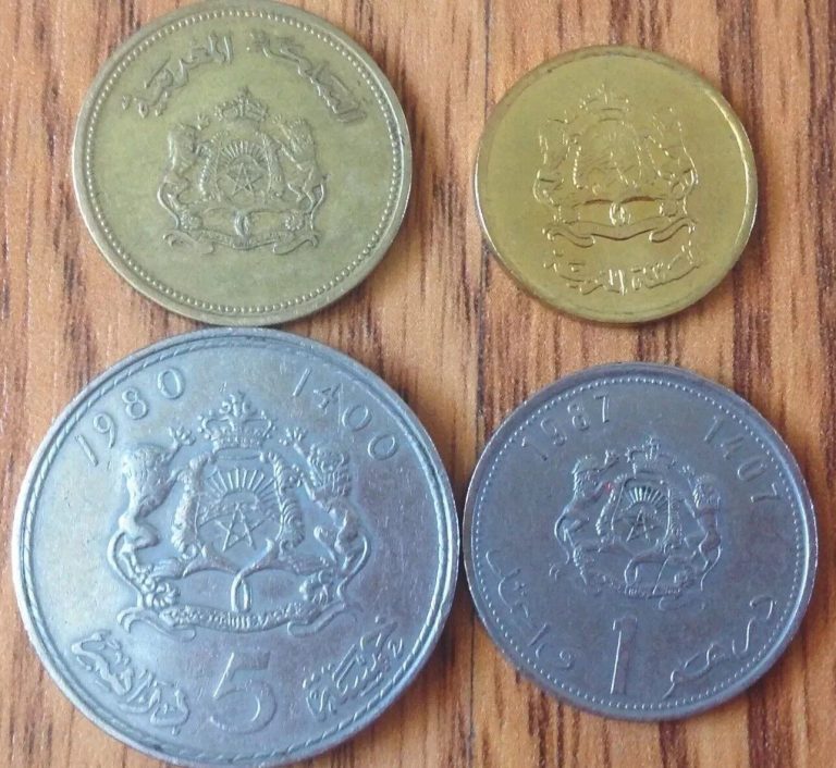 Read more about the article Morocco 1980-2002 ( 10  20 Centimes 1  5 Dirham ) lot of 4 coins  المغرب