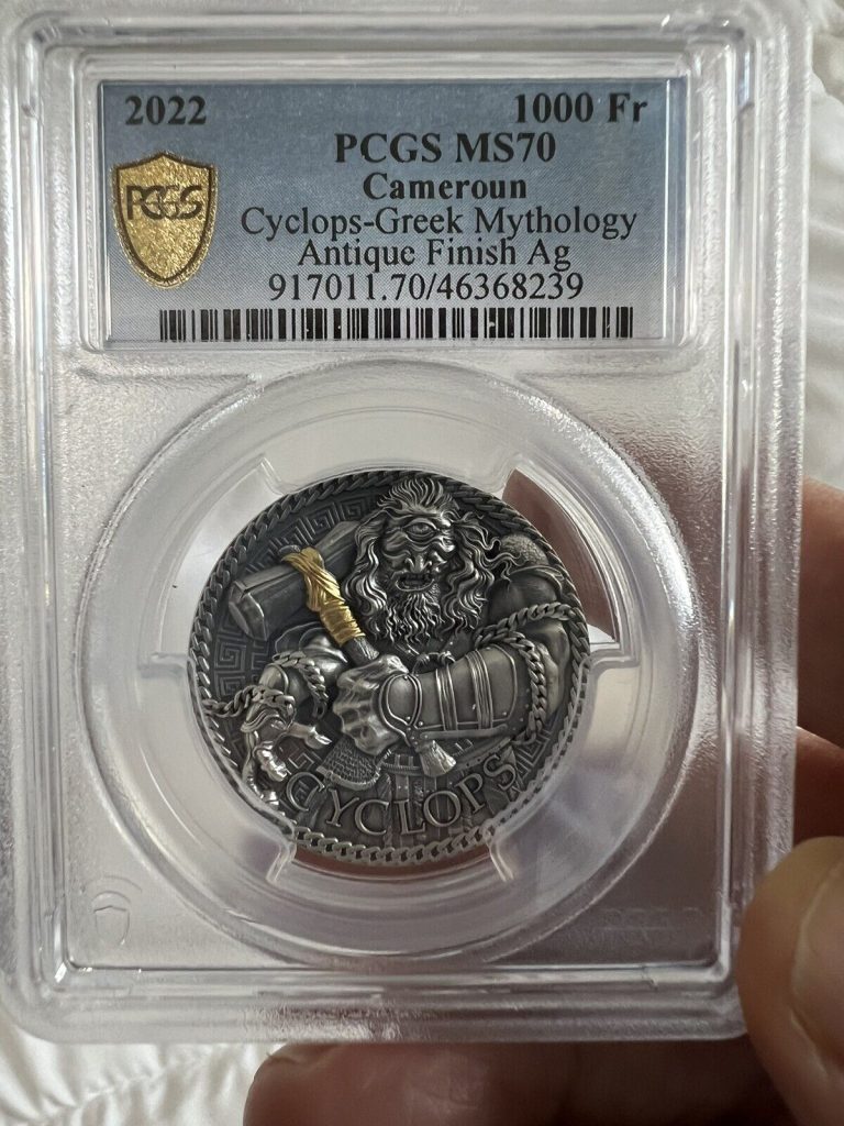 Read more about the article Cyclops Great Greek Mythology 1 oz Antique Silver Coin Cameroon 2022 PCGS 70