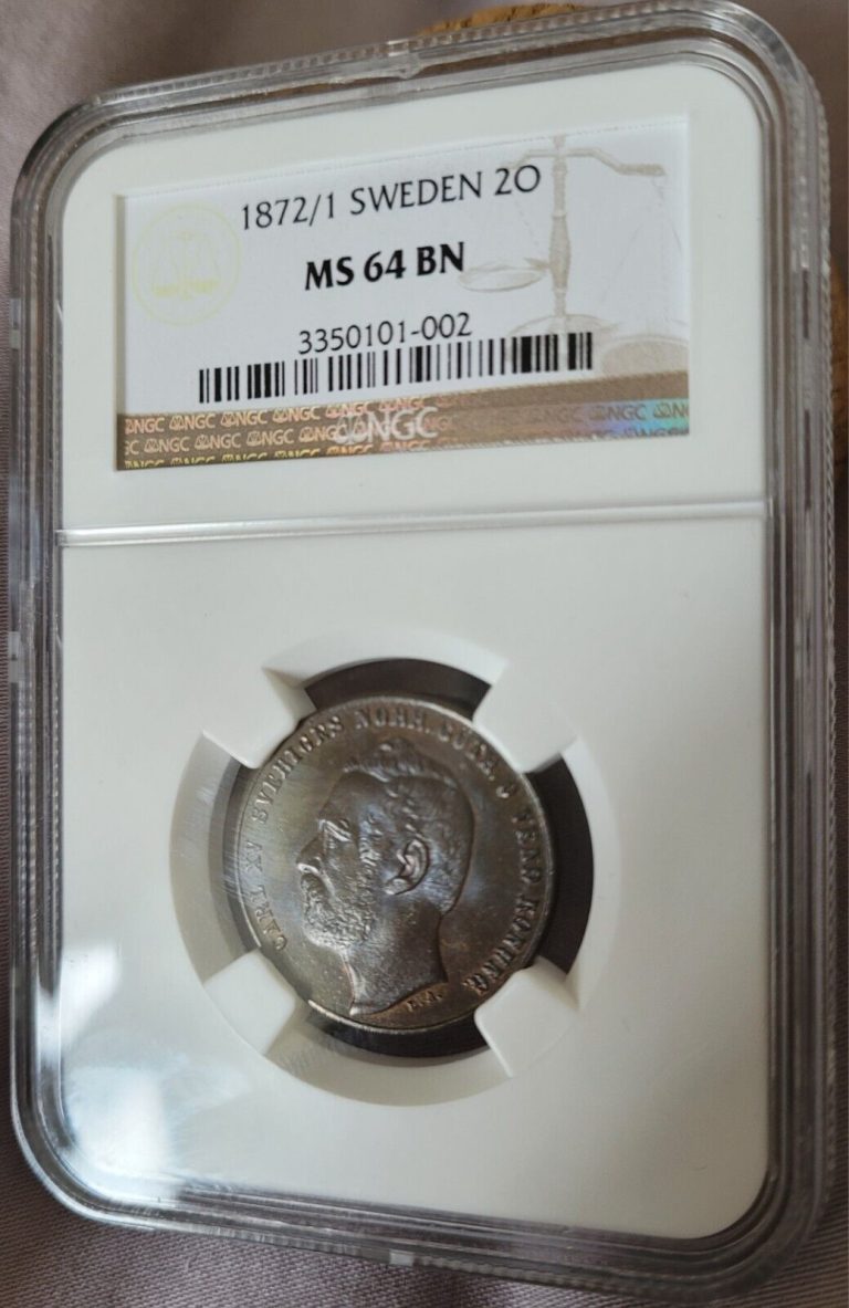 Read more about the article SINGLE FINEST 1872/1 SWEDEN 2 ORE NGC MS 64 BN