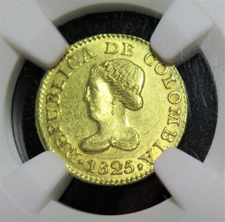 Read more about the article Colombia: Republic gold Peso 1825-JF MS61 NGC.