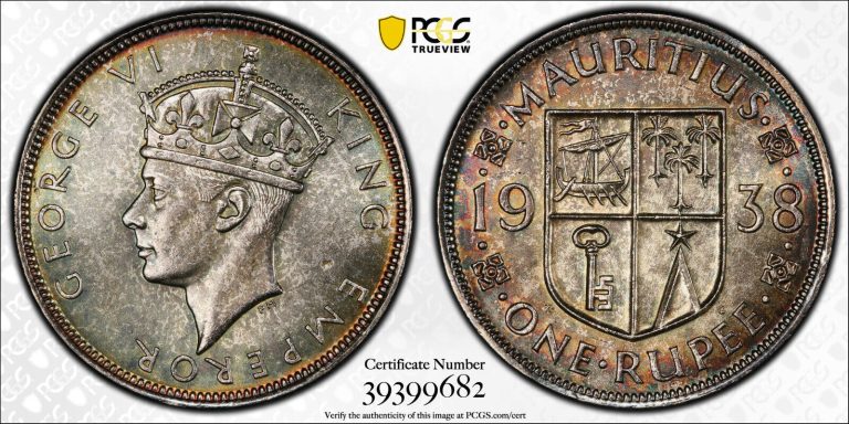 Read more about the article Mauritius  1938 George VI Rupee. PCGS MS 64. 200 000 Mintage.