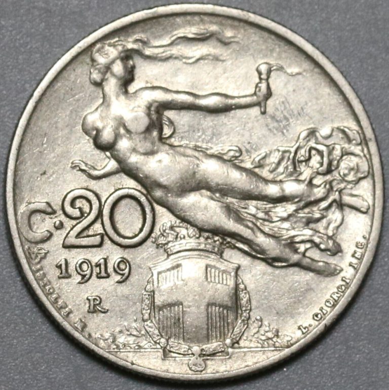 Read more about the article 1919 Italy 20 Centesimi XF Flying Woman Rare Date Coin (20101806R)