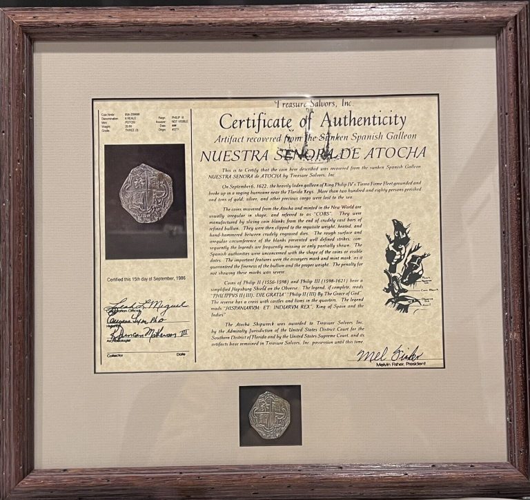 Read more about the article Atocha Authentic Silver Eight Reale Shipwrecked Coin