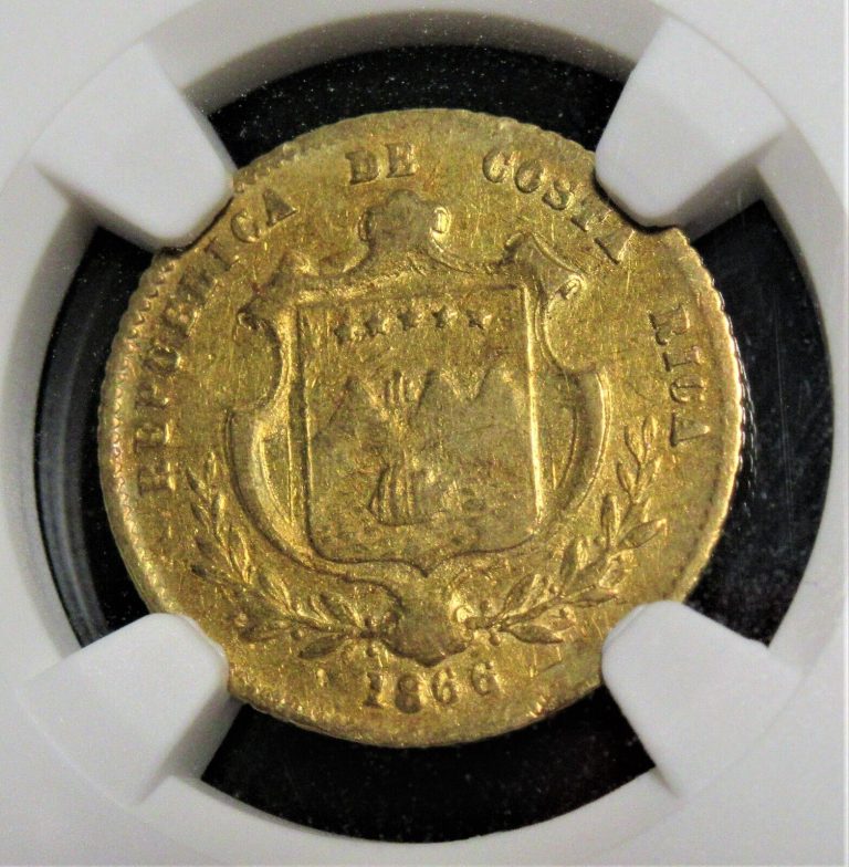 Read more about the article Costa Rica: Republic gold 2 Pesos 1866-GW XF Details NGC.