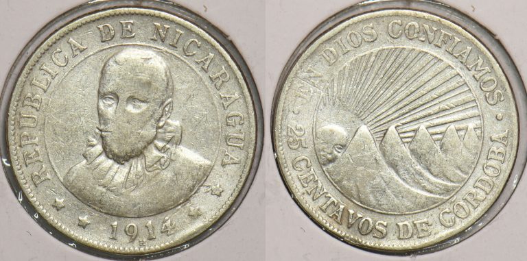 Read more about the article Nicaragua 1914 25 Centavos 199027 combine shipping