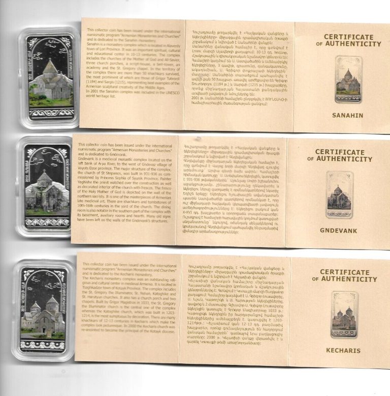 Read more about the article 2012 SET OF SIX SILVER PROOF COINS  ARMENIA MONESTARIES AND CHURCHES BEAUTIFUL