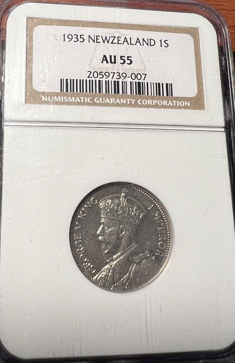Read more about the article New Zealand 1935 Shilling.  NGC AU 55