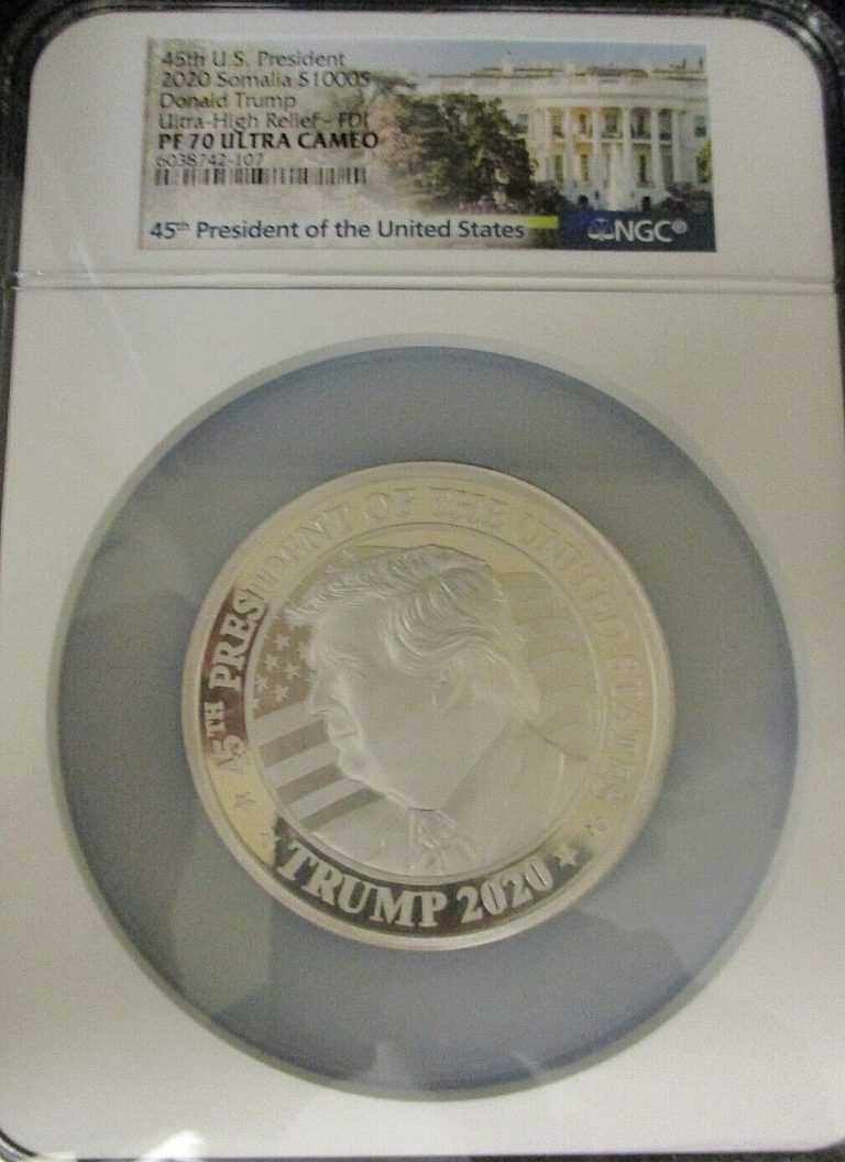 Read more about the article 2020 Somalia S1000S Donald Trump 10 Oz .999 Fine Silver High Relief NGC PF 70 UC