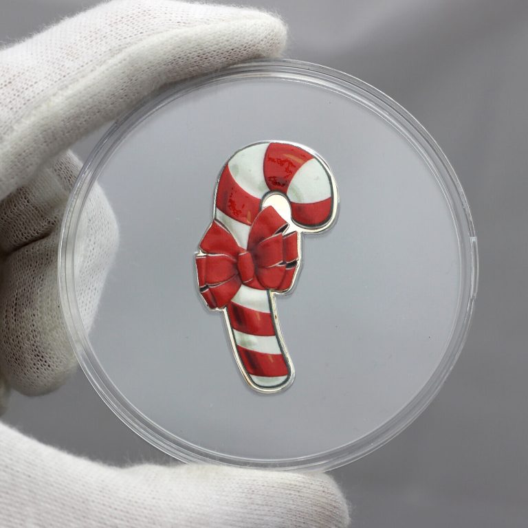 Read more about the article 2021 $1 Fiji Candy Cane-Shaped Colorized 1/2oz BU Silver Coin