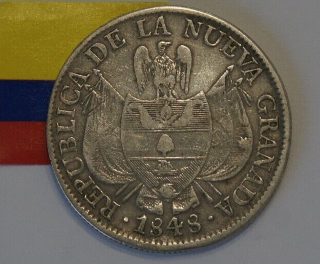 Read more about the article 1848 COLOMBIA 10  REALES   NUEVA GRANADA BOGOTA SILVER SCRATCHED