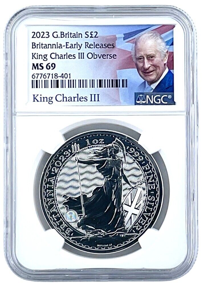 Read more about the article 2023 Great Britain 1oz Silver Britannia King Charles NGC MS69  ER King Label