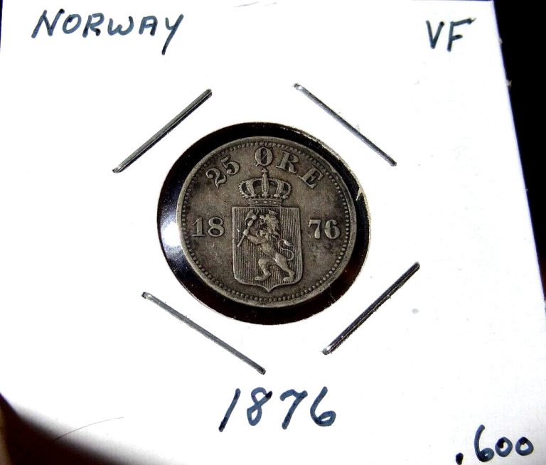 Read more about the article 1876 NORWAY 25 ORE Norwegian World Coin