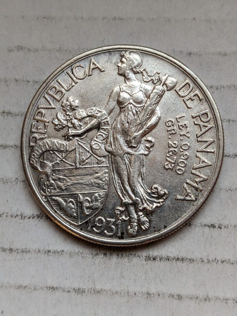 Read more about the article 1931 Panama Un Balboa 90% Silver Extra Fine XF Details Philadelphia KM#13