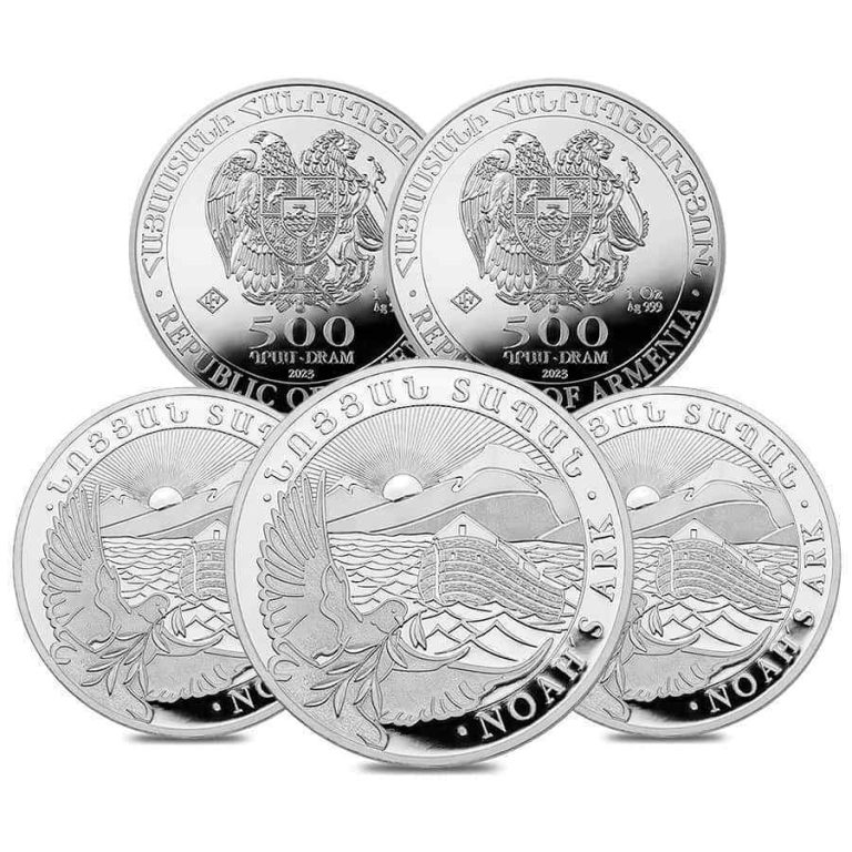 Read more about the article Lot of 5 – 2023 Armenia 1 oz Noah’s Ark Silver Coin 500 Dram .999 Fine BU