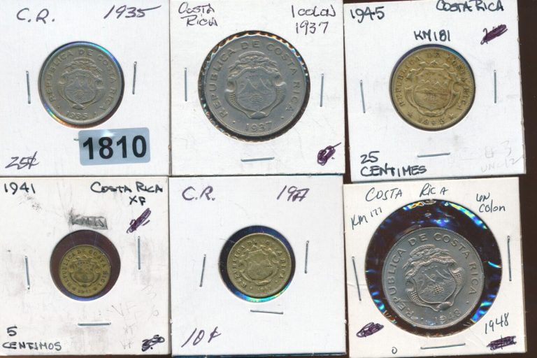Read more about the article COSTA RICA LOT OF 6 COINS 1917 UP – #1819