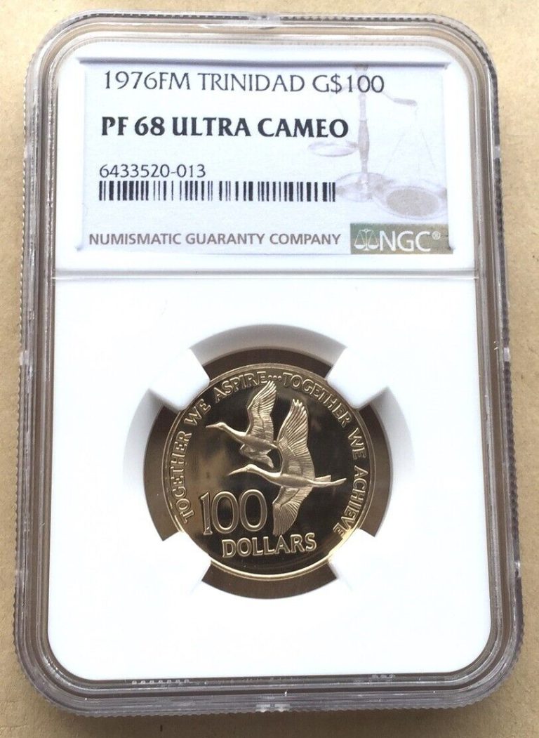 Read more about the article Trinidad Tobago 1976 Wild Goose 100 Dollars NGC PF68 Gold Coin Proof