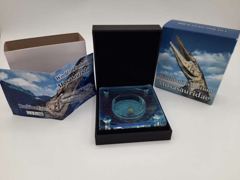 Read more about the article 1 oz Silver Coin *World of Evolution* Mosasauridae* 2017 Burkina Faso 1000 francs