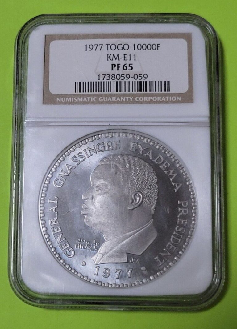Read more about the article 1977 **RARE ESSAI ALUMINUM** TOGO 10000 francs coin KM-E11 NGC PF 65 Mintage 25