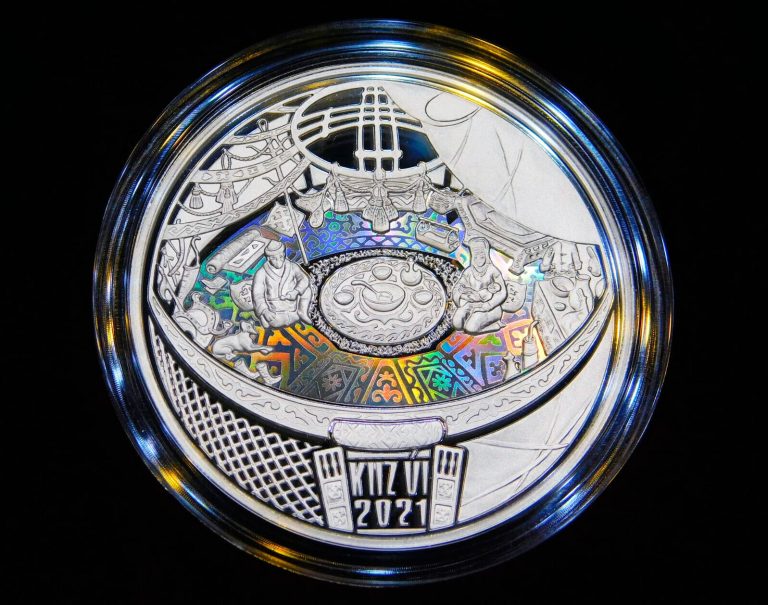 Read more about the article New Kazakhstan 500 tenge 2021 Yurt Kiiz Ui gold plating 1 oz silver proof coin