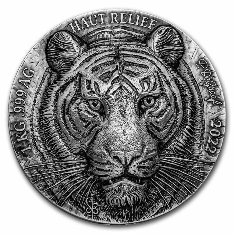 Read more about the article 2022 Ivory Coast 1 kilo Antique Silver Big Five Asia: Tiger – SKU#255077