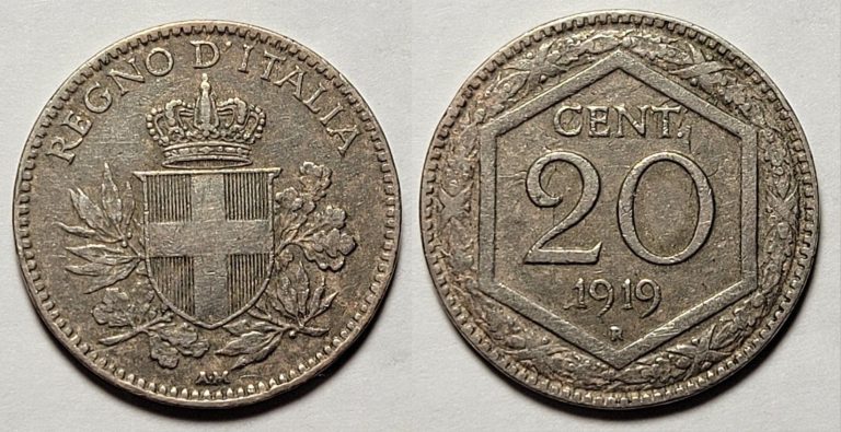Read more about the article ITALY – 1919 R –  20 Centesimi Coin – Smooth edge KM58