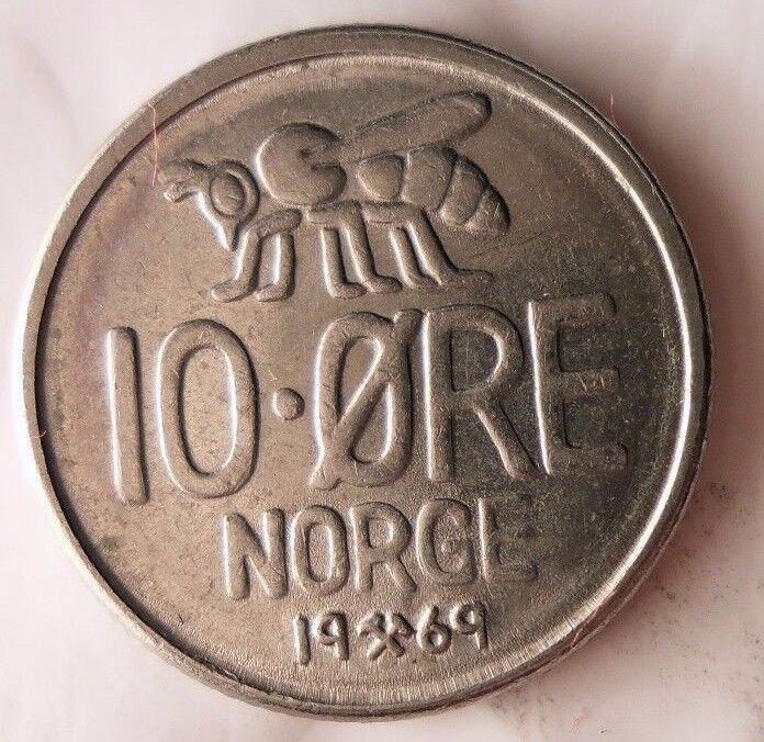 Read more about the article 1969 NORWAY 10 ORE – HONEY BEE – Free Shipping – Norway Bin #3