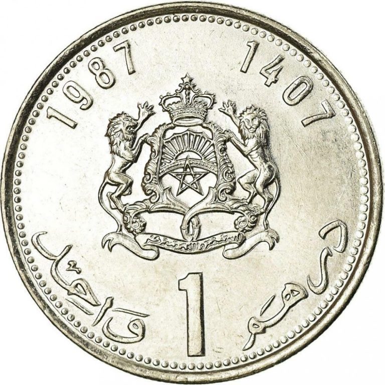Read more about the article Morocco 1 Dirham – Hassan II 3rd portrait Coin Y88 1987