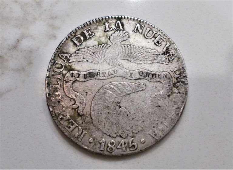 Read more about the article 1845 8 REALES COLOMBIA REPUBLIC OF GRANADA BOGOTA RS! RARE! VF++ CONDITION!