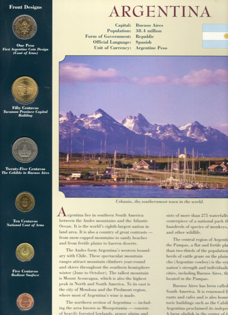 Read more about the article Coins from Around the World Argentina 6 coin Set 1992-1998 BU UNC 1 Peso 1995