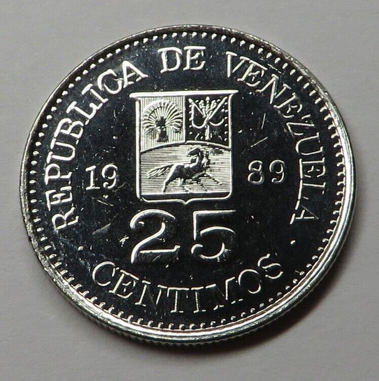 Read more about the article Venezuela 25 Centimos 1989(sc) Nickel Clad Steel Y#50a BU