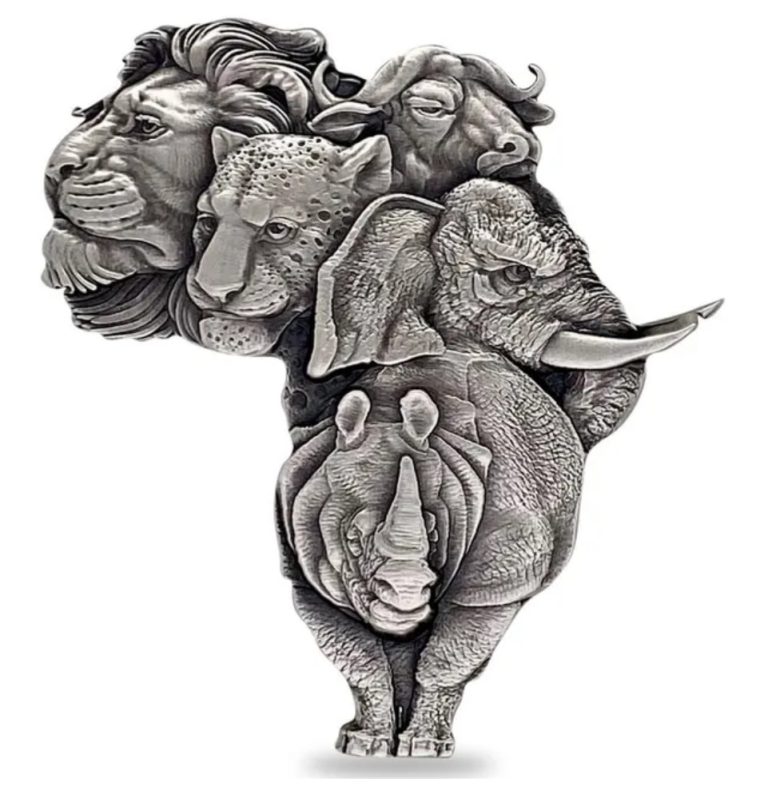 Read more about the article 2022 Chad 1 oz Silver Big Five Africa Shaped High Relief Coin .999 Fine