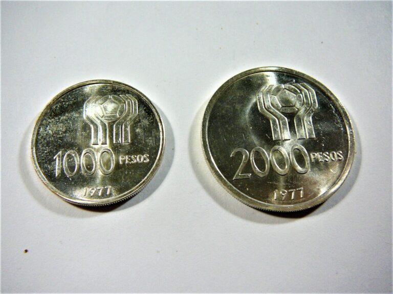 Read more about the article 1977 ARGENTINA 1000 and 2000 PESOS SILVER WORLD FOOTBALL SILVER COINS SD 3