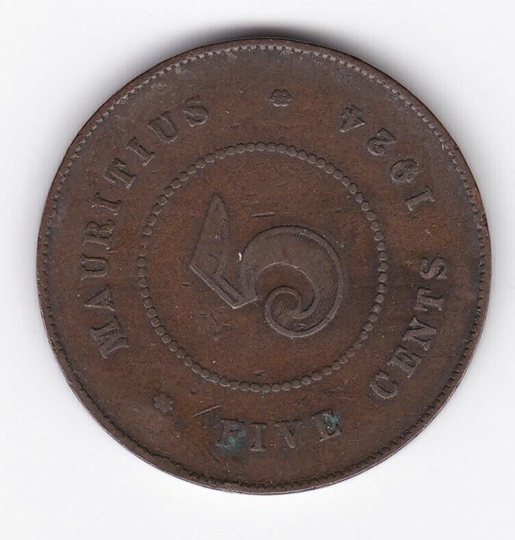 Read more about the article 1924 British Colonial Mauritius 5 Cents coin  low mintage uncommon