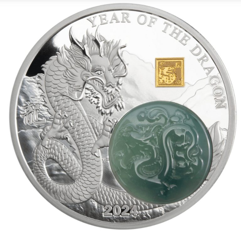 Read more about the article 2024 Burundi Lunar Year of the Dragon 2oz Silver Proof w/Jadestone Coin