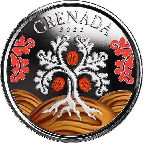 Read more about the article 2022 1 oz Colorized EC8 Silver Grenada Nutmeg Tree Coin (BU)