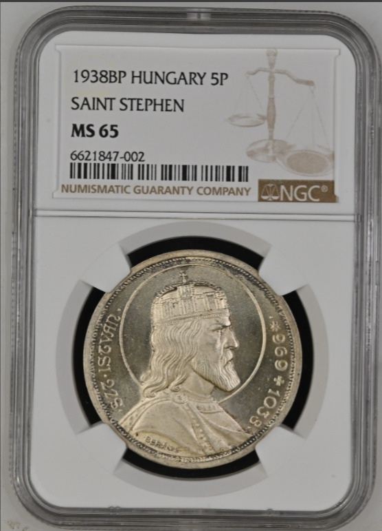 Read more about the article 1938 Hungary 5 Pengo – Saint Stephen – NGC MS65  bg