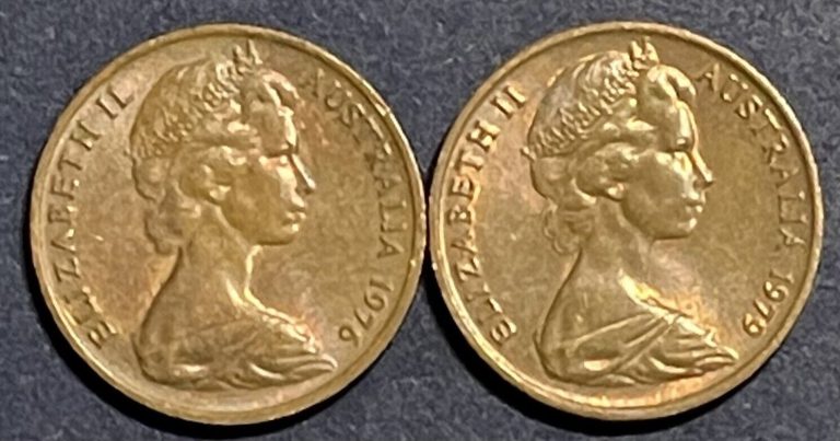 Read more about the article 2 Australia 1 Cent Coins. 1976  1979. Maybe XF Or Better Condition