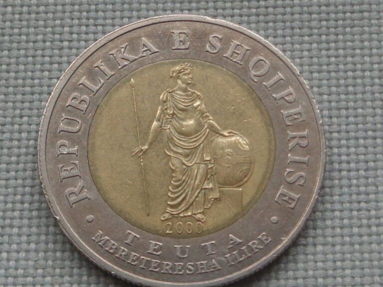 Read more about the article Albania bi metallic 100 Leke 2000 Ancient Warrior Queen Teuta with Spear Shield