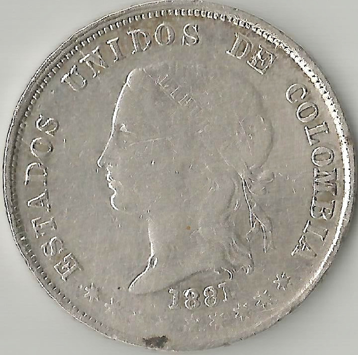 Read more about the article Colombia 1881 50 Centavos  Silver Coin Cir. # 6