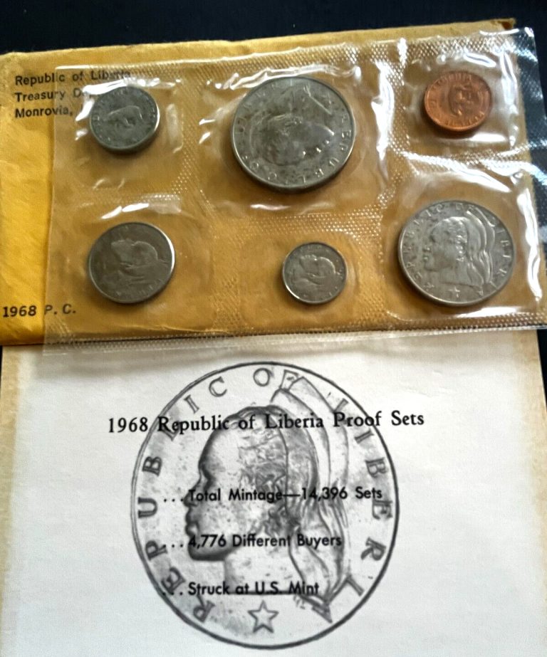 Read more about the article 1968 REPUBLIC OF LIBERIA 6 COIN PROOF SET STRUCK AT U.S MINT
