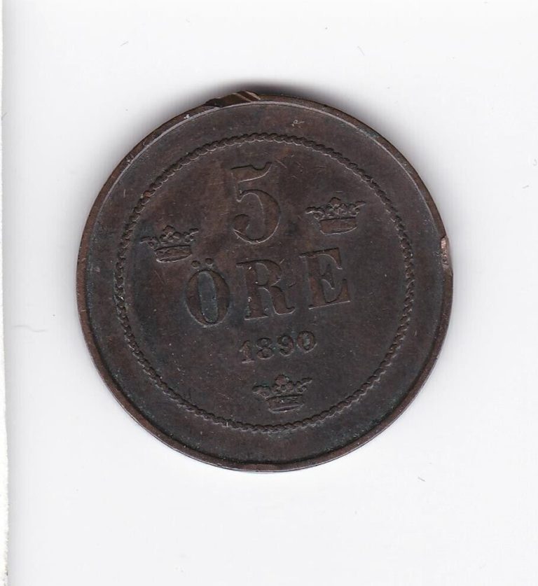 Read more about the article 1890 Sweden 5 Ore Coin  low mintage uncommon year  rim ding