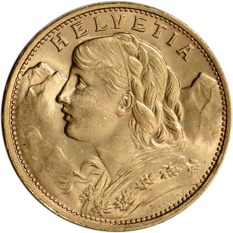 Read more about the article Swiss Gold 20 Francs (.1867 oz) – Helvetia – BU – Pre 1934 – Random Date