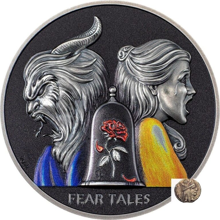 Read more about the article BEAUTY and The Beast Fear Tales 2 oz silver coin antiqued Palau 2022