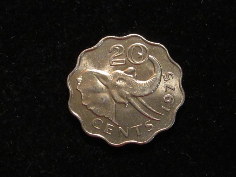 Read more about the article 1974 or 75 Swaziland 20 Cent ELEPHANT scallpped  shape  nice unc coins ebayship