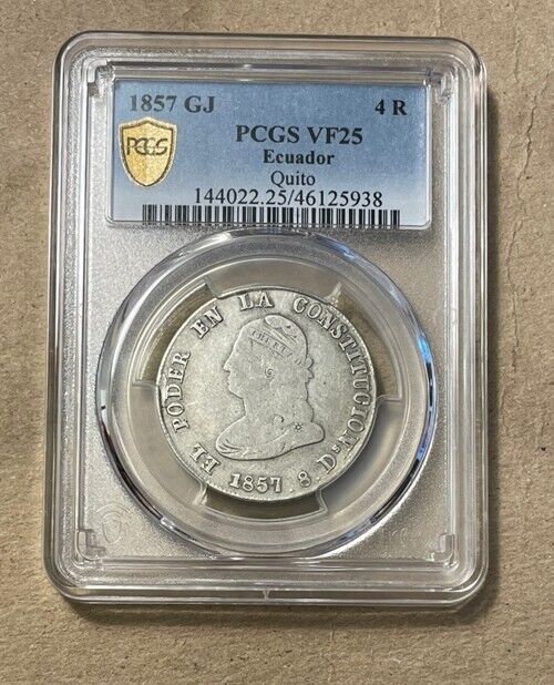 Read more about the article Ecuador – 1857 Silver 4 Reales (PCGS VF 25)