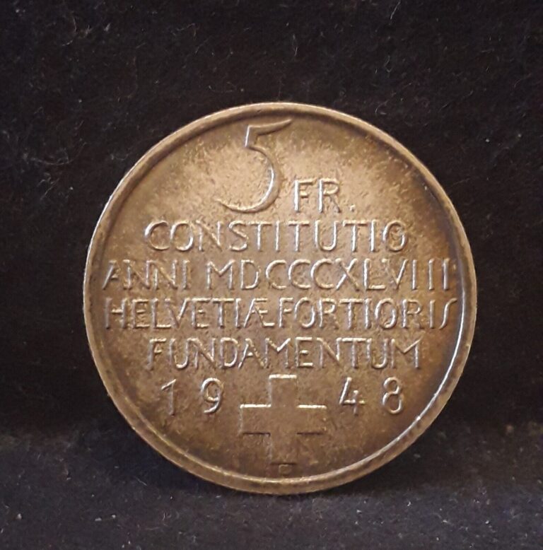 Read more about the article 1948-B Switzerland silver 5 francs  Constitution Centennial  UNC  KM-48 (SZ19)
