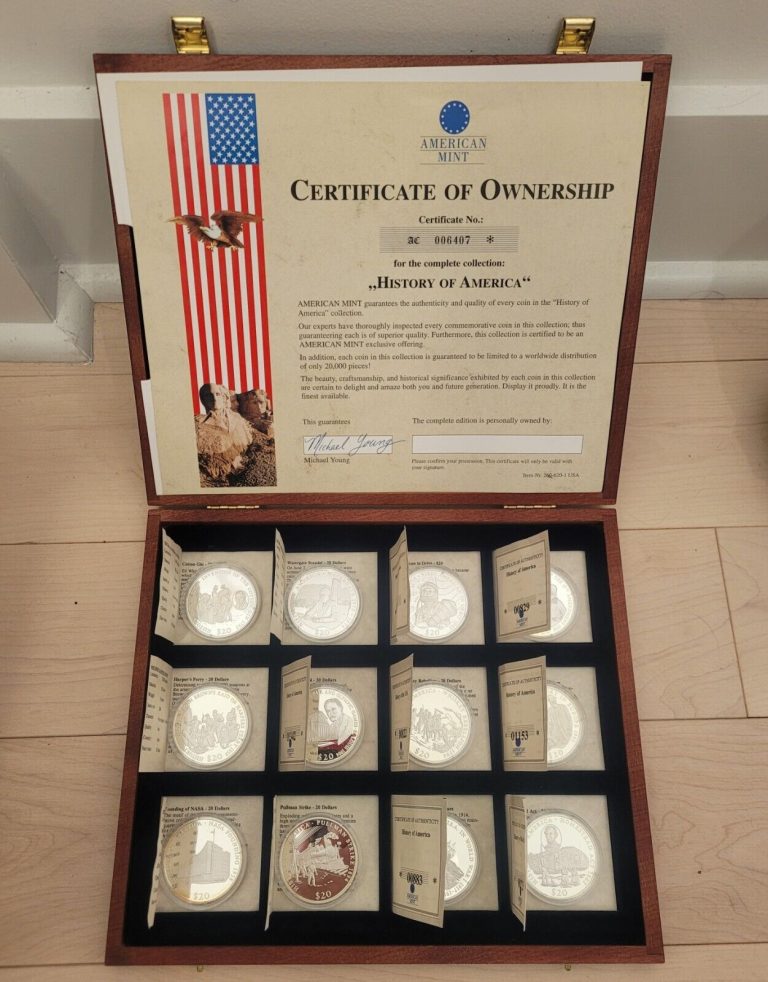 Read more about the article History Of America Set of 12 Republic of Liberia .925 Silver $20 Coins 2004