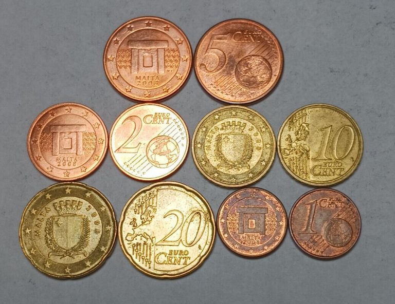 Read more about the article Lot of 5x Euro Cent Coins – 2008 Malta 1  2  5  10 and 20 Cents – Please Read