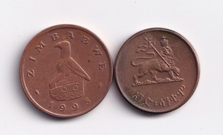 Read more about the article Two Africa coins  Zimbabwe 1 cent  1995  and Ethiopia 1 santeem  1966