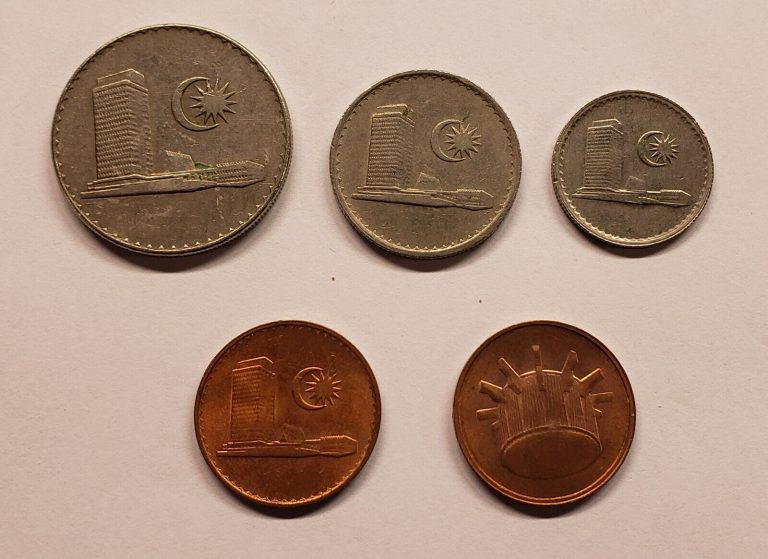 Read more about the article MALAYSIA 1973 – 1989 5 Circulated Coins:  Set   20  10  5  1  and 1 Cent 1980s